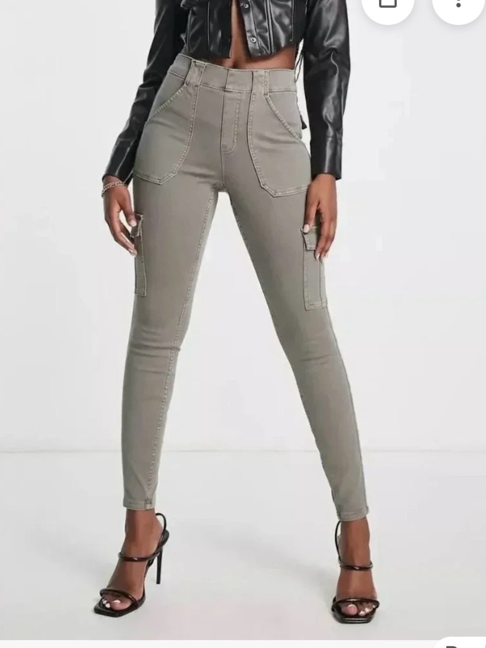 SPANX Olive-Grey High-Waist Cargo Pants with Red Tag